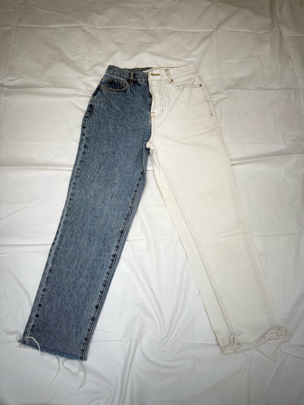 PacSun Two-Tone Straight Leg Jeans in Blue and White